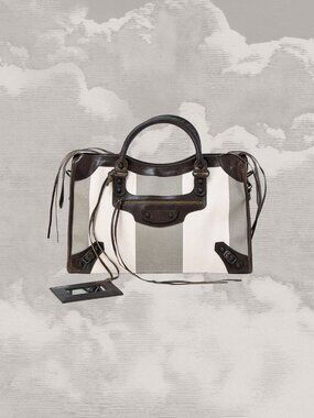 BALENCIAGA City Bag Striped Moto Leather 2-way Work Nicolas Ghesquière